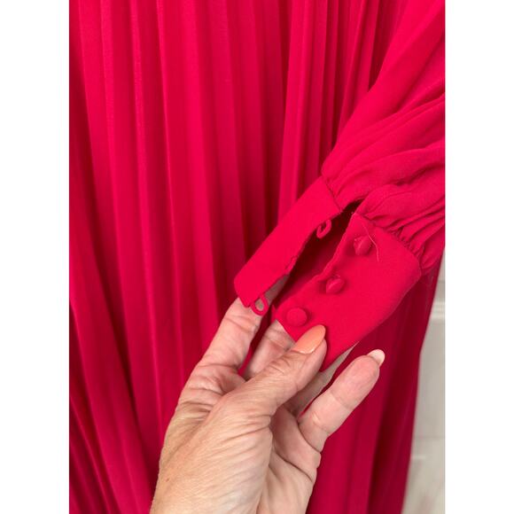 Bagdley Mischka Plisse pleated chiffon formal gown ($795) Pink long sleeve 2 - Picture 8 of 11